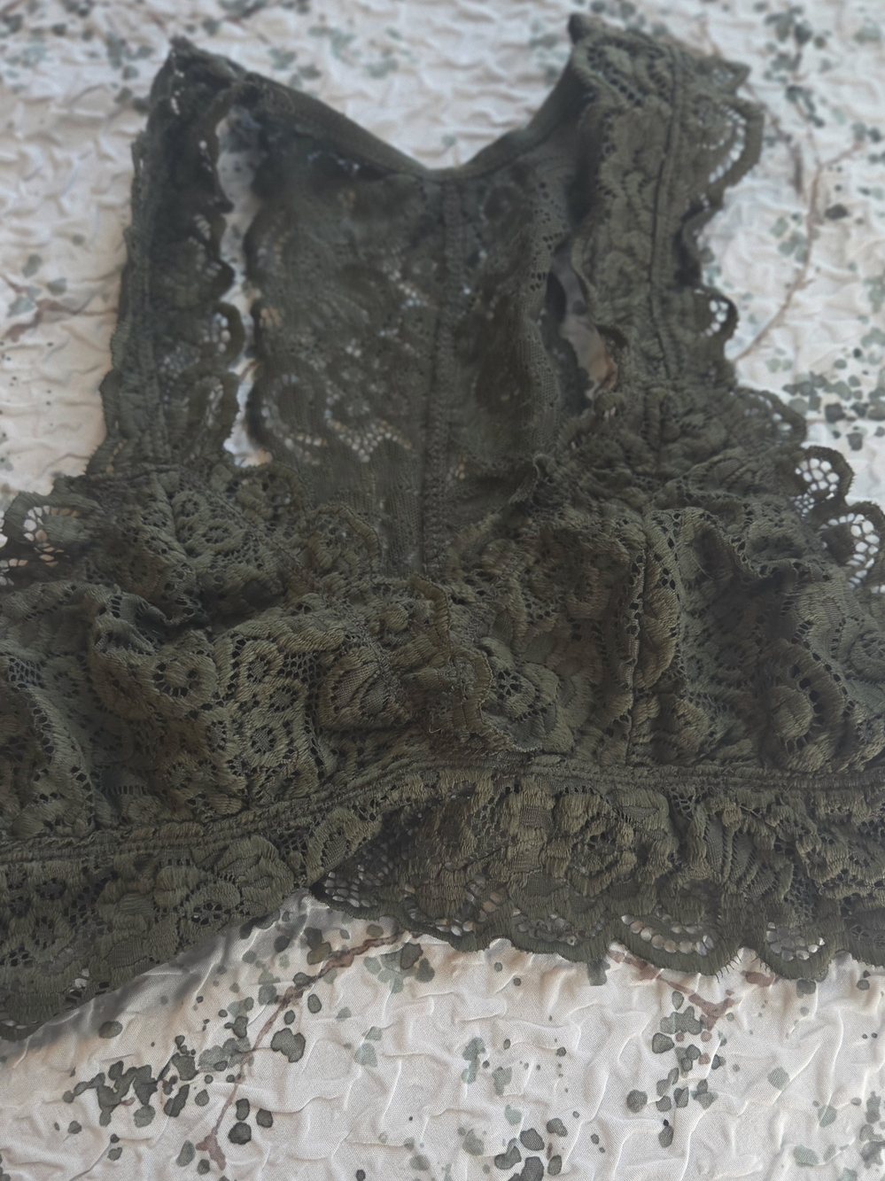 Lace Bralette with Scalloped Edge in Olive